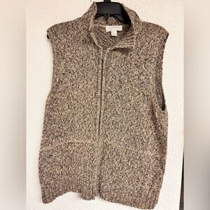 CJ Banks Full Zip Sweater Vest Marled Brown neutral KnitLong Vest Longline SZ X